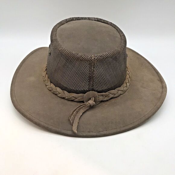 Minnetonka The Air Flow Hat Mens M Brown Leather Outback Safari Rustic Headwear - Picture 4 of 10